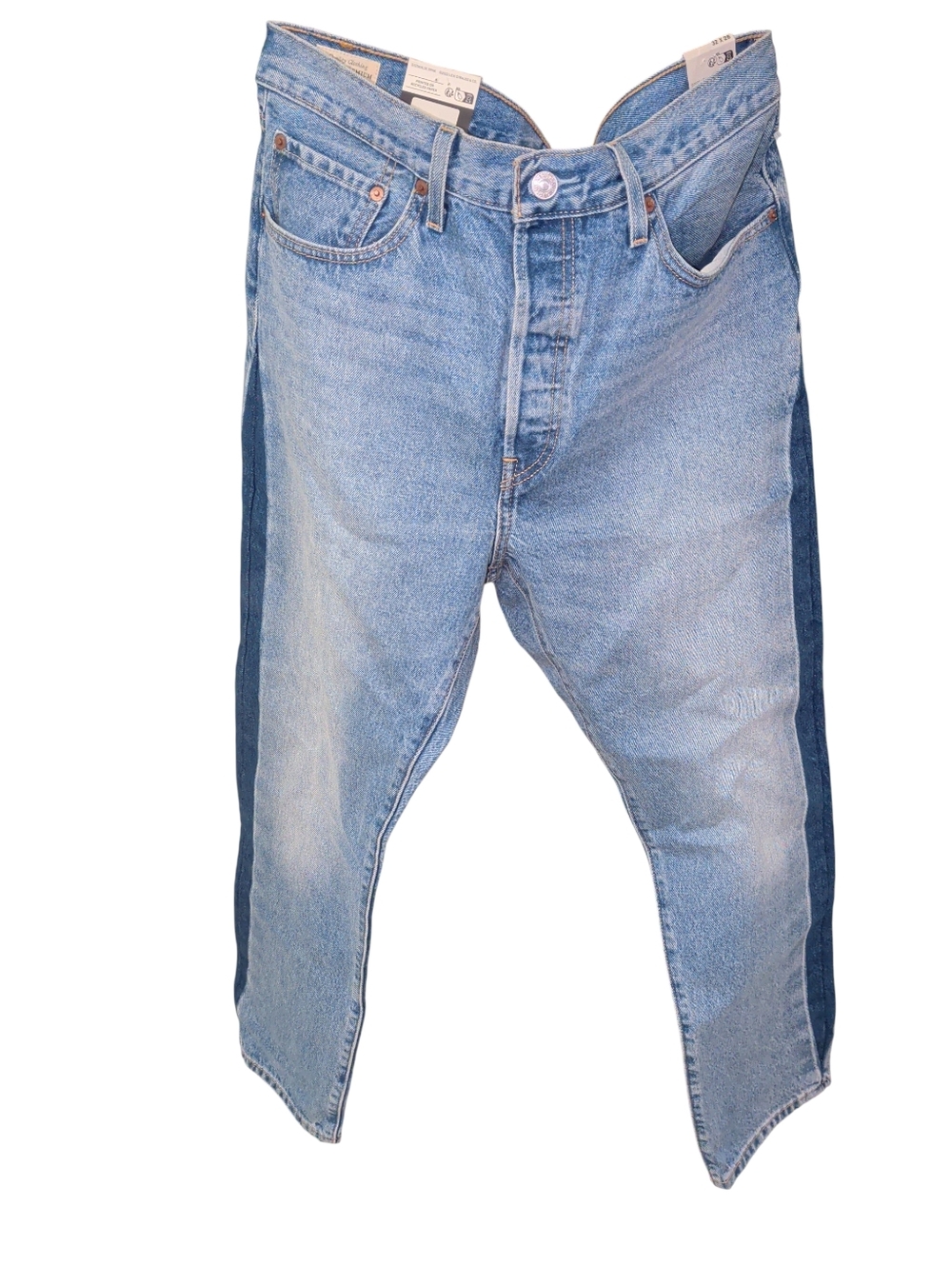 New Rare Levi's 501 Two Tones Blue Original Cropped Jeans 32x 28